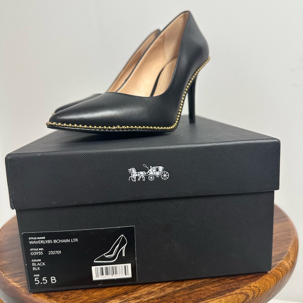 Coach Black and Gold Waverly Beadchain Stiletto Heels